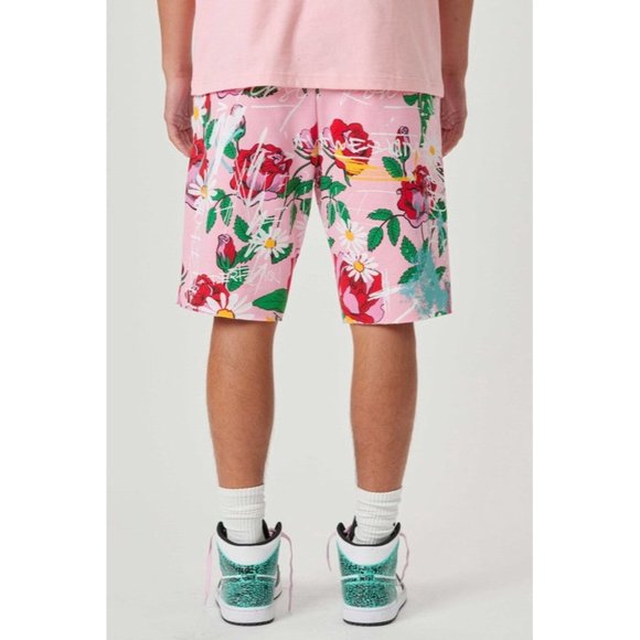 FIRST ROW CASUAL PANTS SHORT SUMER ALLOVER ROSE BLOOM  PRINT - Picture 5 of 9